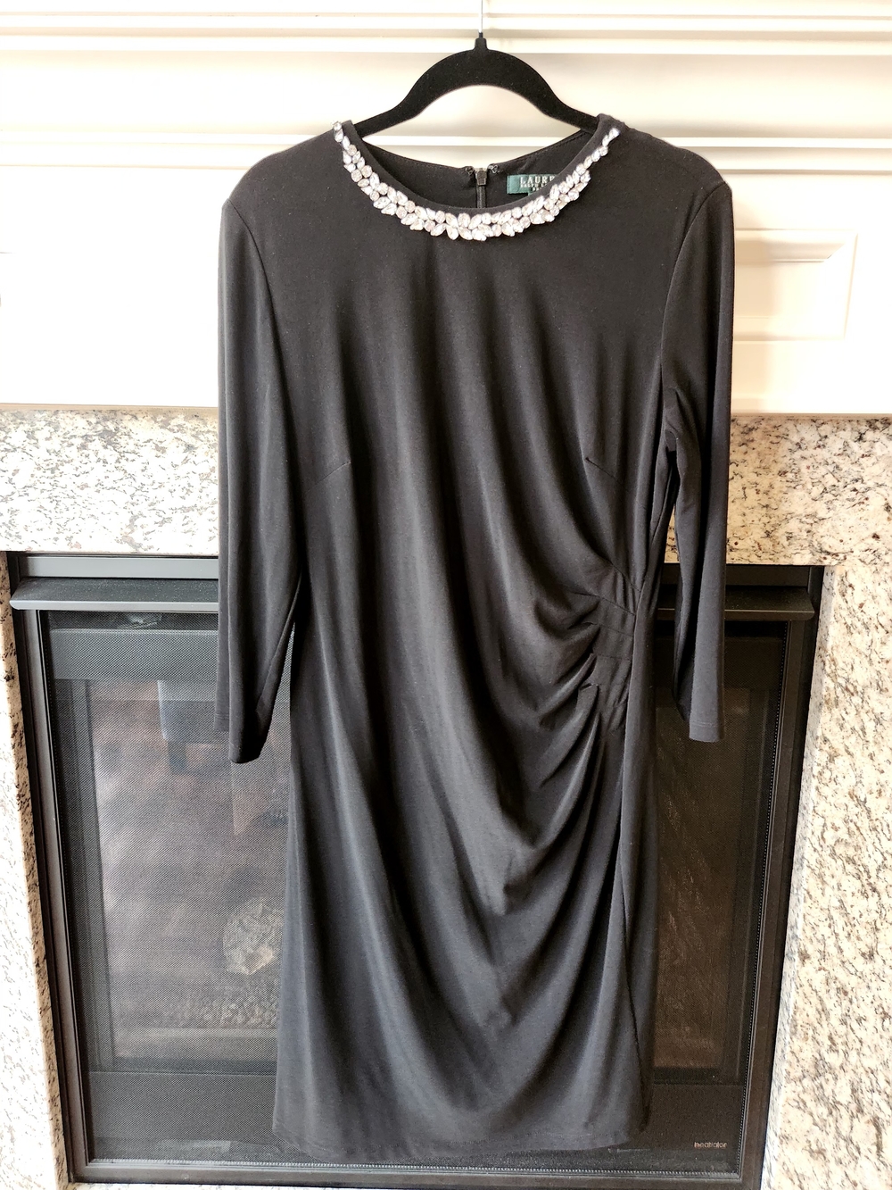 Ralph Lauren Black Long-Sleeve Jeweled-Neck Sheath Dress